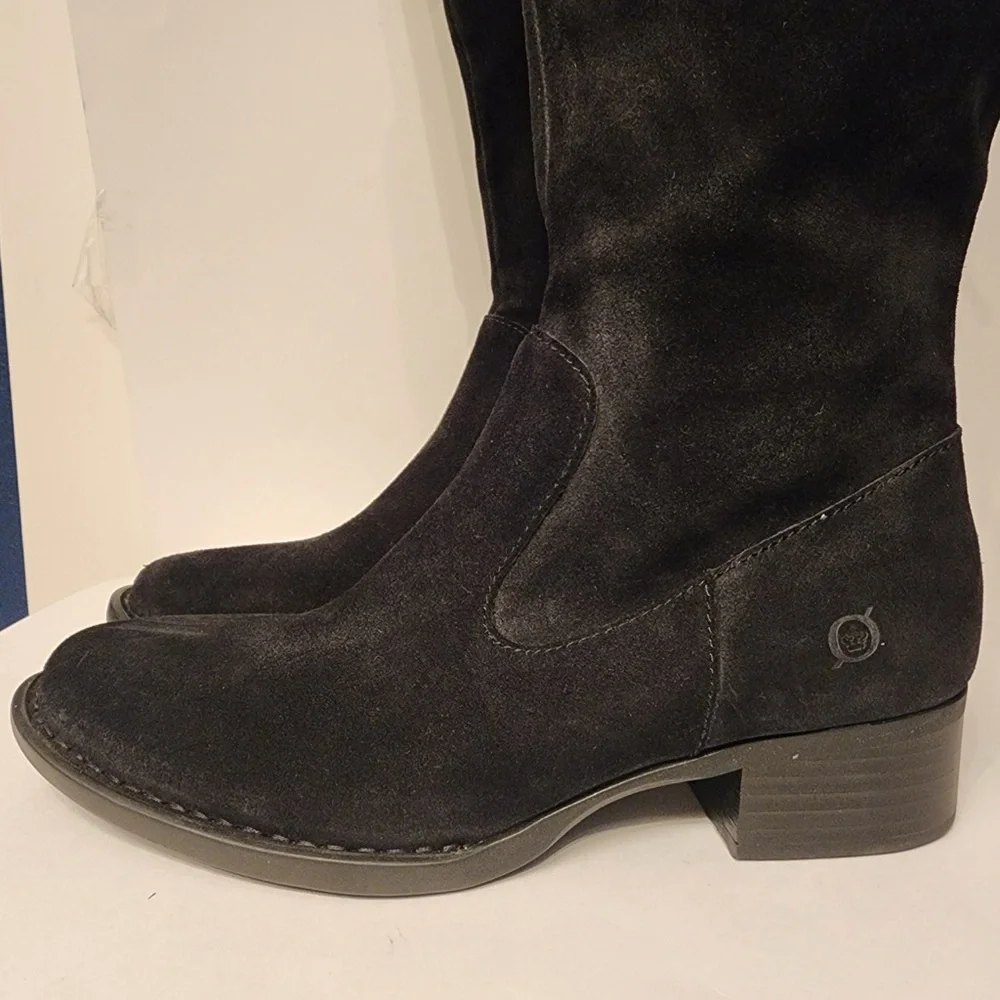 Born Cotto Tall Leather Boots Women's Black Knee-High Zip Up Boots Size 8